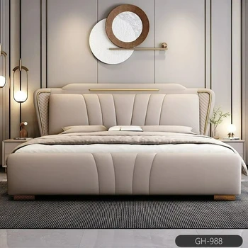 Italian master bedroom double bed 1.8x2 luxury double bed storage 1.5m net red leather bed