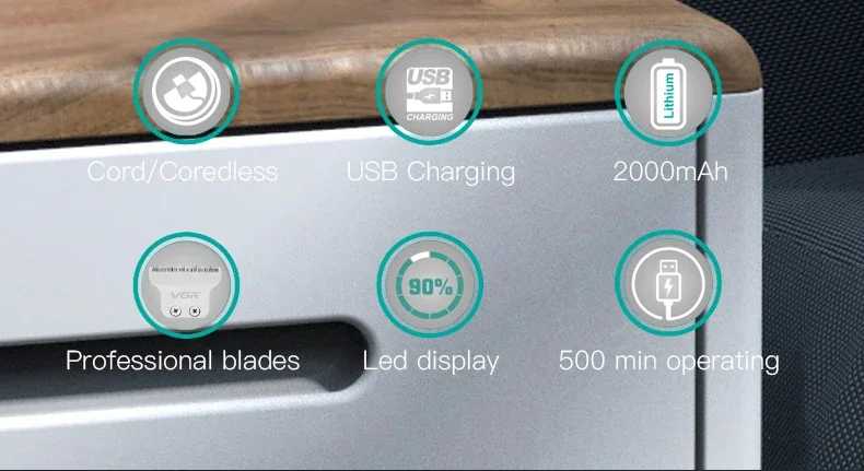 Description Picture 3 of itemVGR Hair Trimmer Professional Hair Clipper Cordless Hair Cutting Machine Rechargeable Haircut Electric Clipper for Men V-937