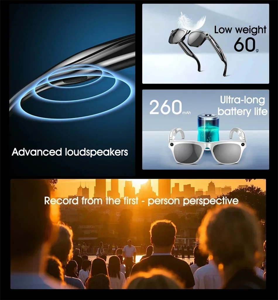 Lenovo 8K Smart Glasses With 1200mp Camera Chat Gpt Touch Sport AI Sunglasses Music Player Bluetooth Calling Voice Assistant