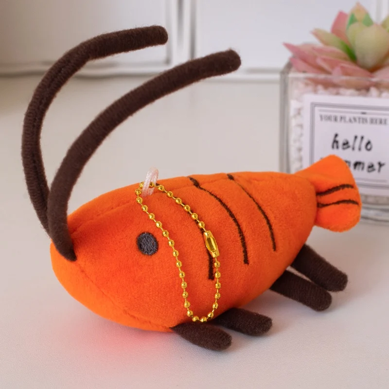 Kawaii Prawns Plush Toys Stuffed Orange Shrimp Pendants Cute Lifelike Keychain Cute Bags Decor Funny Kids Gift Door Hanging