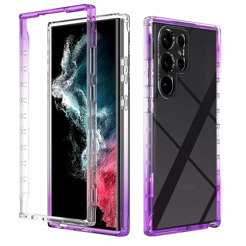thumbnail image 1 of Transparent Gradient Rugged Armor Shockproof Case For Samsung Galaxy S22 S23 S24 Ultra S21 S20 FE S10 Note 9 10 20 Back Cover, 1 of 5