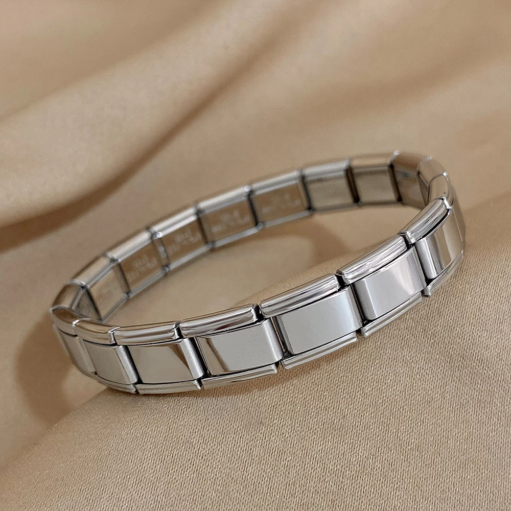 Gold color square tightness elastic stainless steel bracelet for women vintage waterproof jewelry gifts accessories