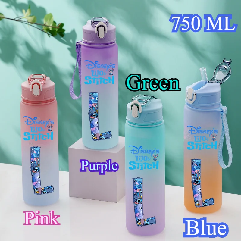 750ML Disney Stitch Letter A-Z Printed Water Bottle Large Capacity Drinking Portable Anime Outdoor Sport Water Cup Bottle Gift 4