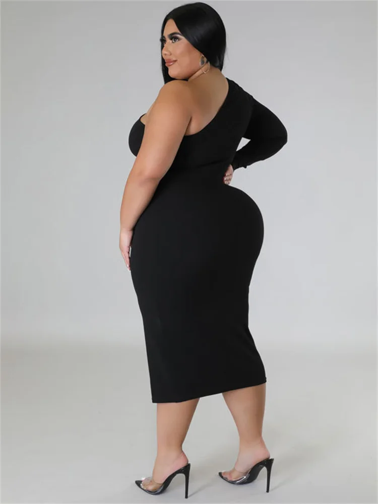 Wmstar Plus Size Dresses for Women Single Sleeve Elegant Solid Sexy Zipper Maxi Dress New Summer Clothes Wholesale Dropshipping