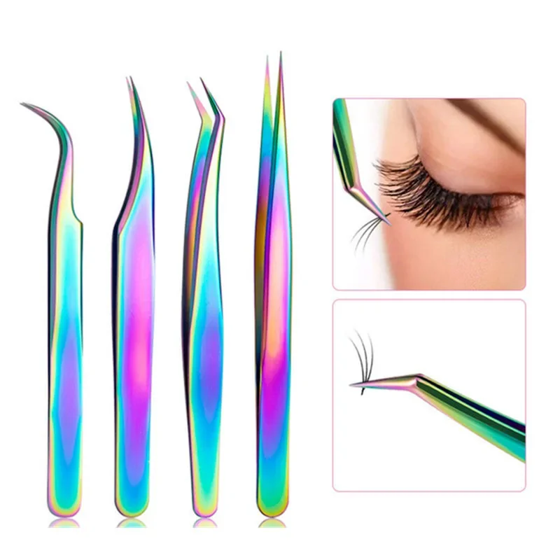 

4PCS Lash Tweezers Set False Eyelash Extension Clip Pliers Eyebrow Tweezers For Hair Nail Art Soldering Lash Tongs Makeup Tools