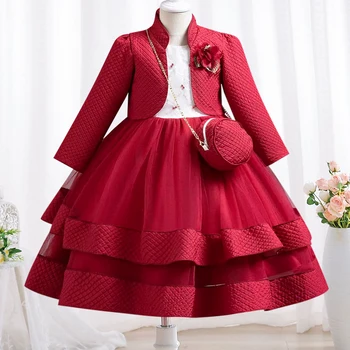 New Autumn/Winter Long Sleeve Party Dress Elegant Girl Embroidery Christmas Performance Dress Gift Bag for Children Aged 3-11 1