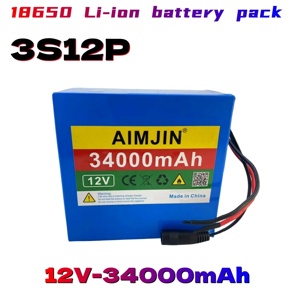 

3S12P 12V 34Ah 34000mAh LED Light Backup Rechargeable Lithium-ion Battery Pack+12.6V 3A Charger