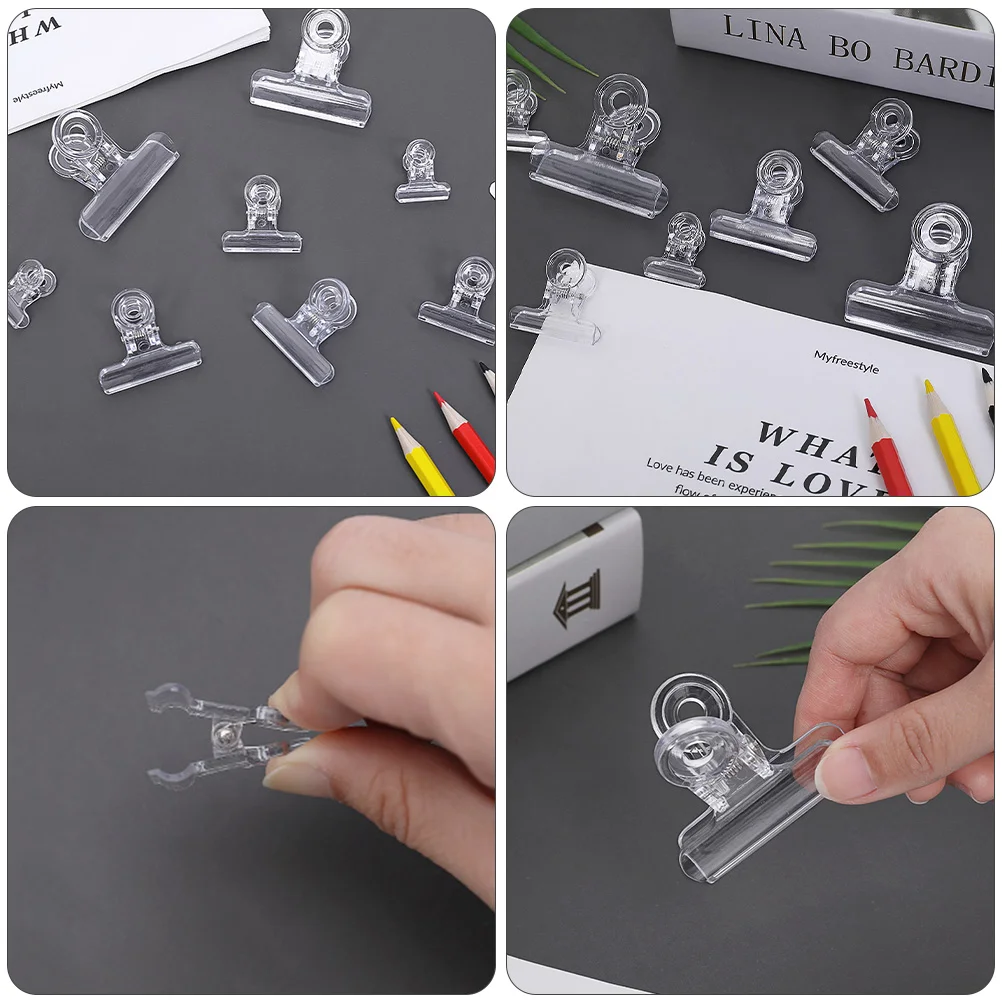 투명 더브테일 클립, 종이 클램프용 문구 트위저 금속, 클링 바인더, 사무용품 모티프, 10 개