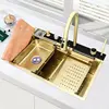 Gold Multifunctional Kitchen Waterfall Sink Digital Display Large Single Sink Dish Basin Sink 304 Stainless Steel 1