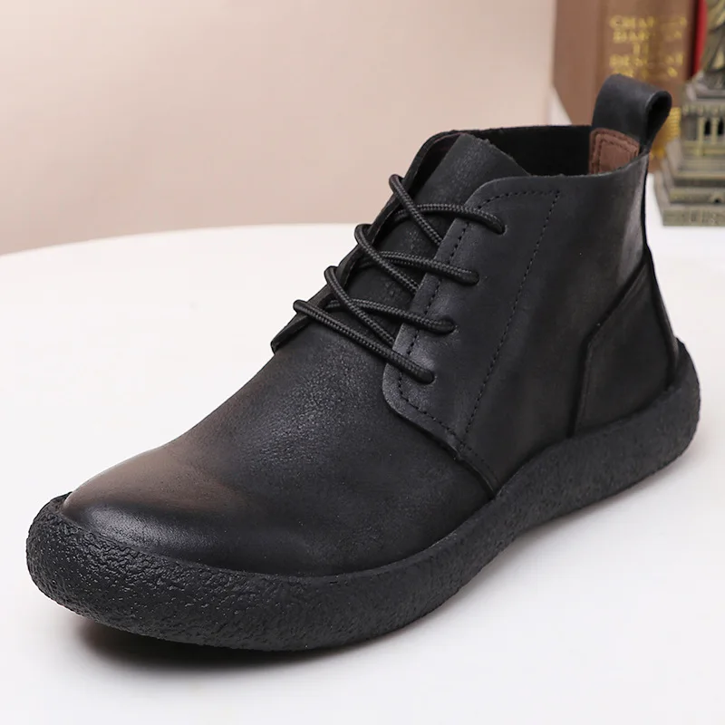 

Soft Leather Mens Boots Luxury Genuine Leather Handmade Comfortable Round Toe 2023 Black Vintage Ankle Casual Business Shoes Man