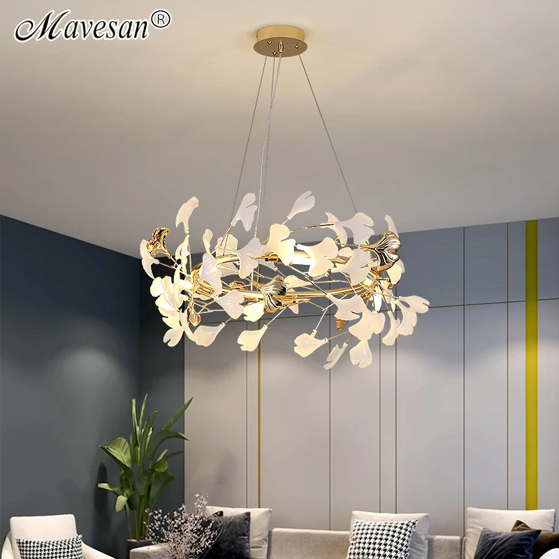 

New Modern Ceiling Chandeliers Porcelain Leaves Pendant Lights Hotel Living Room Bedroom Hall Art Lobby Decoration Led Lam