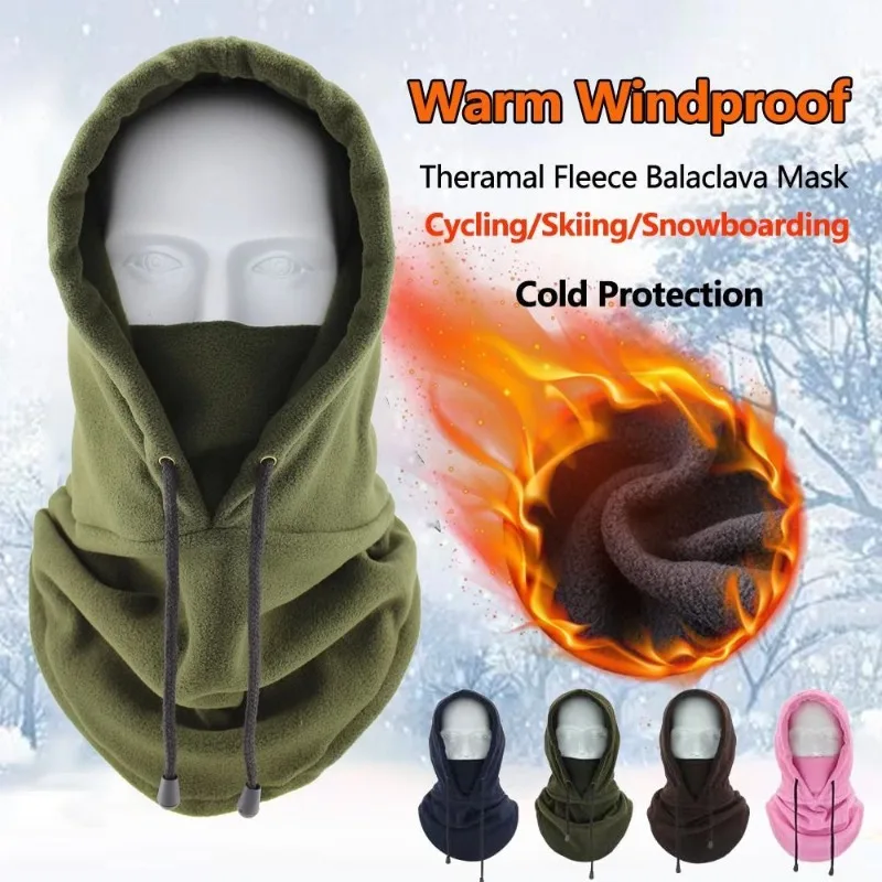 Adult Fashion Winter Polar Fleece Warm Outdoor Hat Men Women Drawstring Windproof Full Face Ski Mask Caps Man Bonnets Scarves