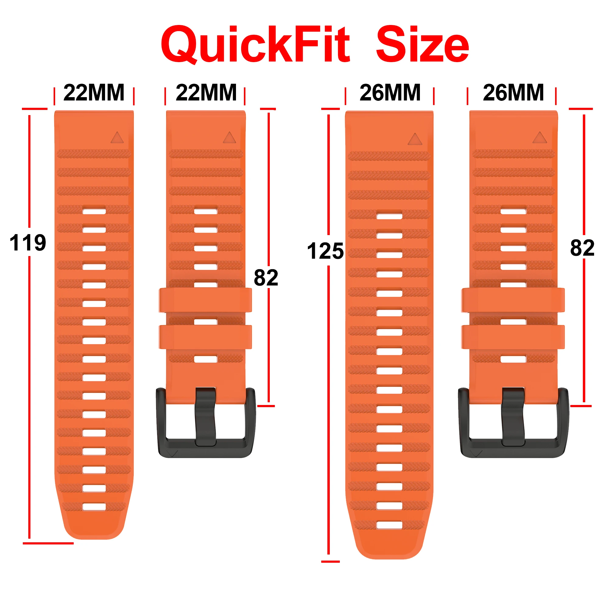 QuickFit Silicone Watch Strap, 26mm & 22mm – Versatile Wrist Band Bracelet