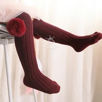 Xmas Winter Newborn Baby Girls Socks Big Pompom Kids Knee High Long Socks Soft Warm Cotton Knit Leg Warmer Children Calcetines 4