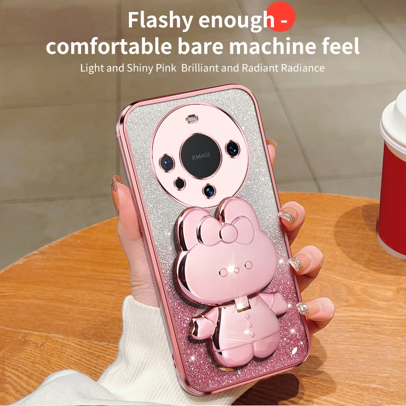 Custodia con specchio per il trucco con motivo a coniglio glitterato Mate 30 40 per Huawei Nova 10 Pro 8 11 7 Se 5pro 3 4 5 6 Cover morbida Nova9se_voghion.com