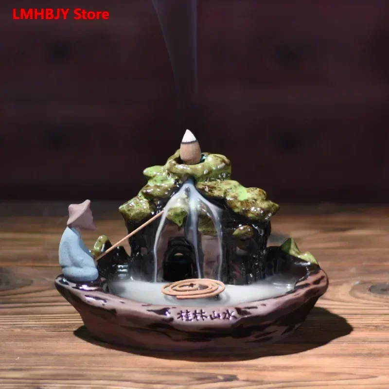 

Creative Sandalwood Agarwood Incense Burner Ceramic Ornaments with Flowing Water in The Mountains