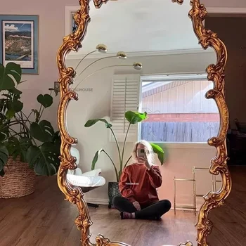 French Retro Carved Decorative Mirrors Designer Home Decor Bedroom Floor Full Body Mirror American Wall-mounted Bathroom Mirror