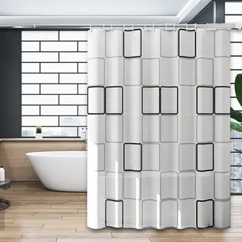 Tenda da doccia PEVA 1/2 pezzi, tenda da doccia impermeabile per il bagno di casa, tenda scozzese moderna geometrica per accessori decorativi 1