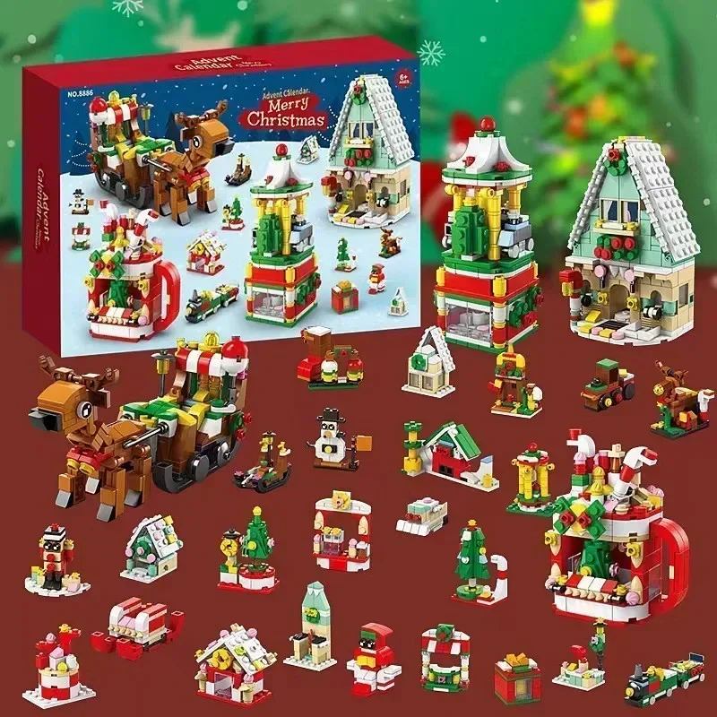 2025 Christmas Series Building Blocks Gift Box for Kids 24Days Christmas Advent Calendar DIY Nutcracker Santa Claus Bricks Model