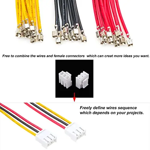 Jst VH 3.96MM 3 Pin Connector Socket Kit Total 8 Sets with 24Pcs 210MM 18AWG Cables Wire Jst-VH 3 Pin Connector