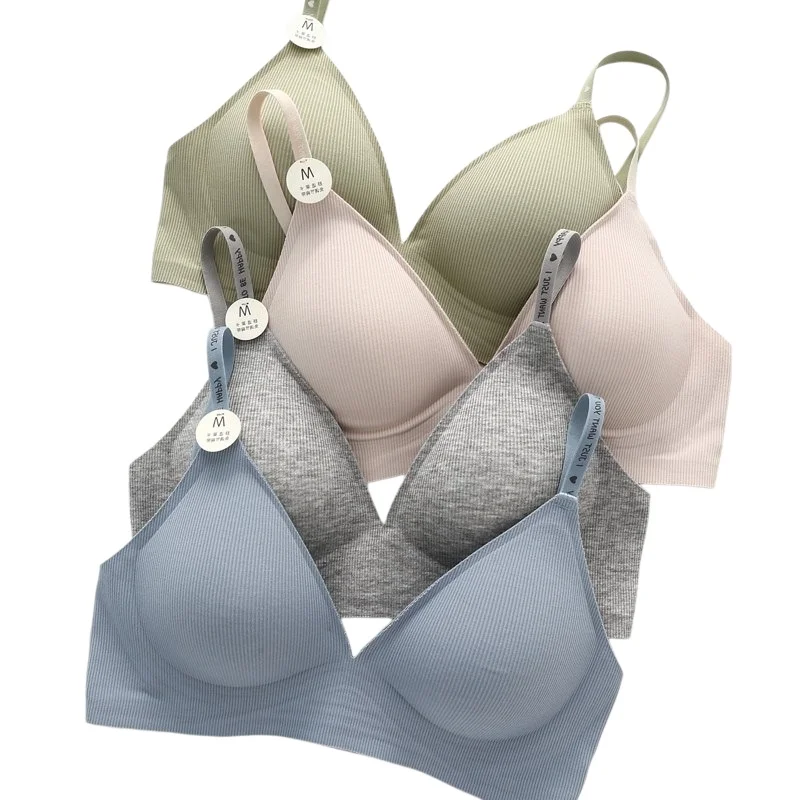Plunge Non-wire Triangle Cup Bra Women's Invisibale Underwear Letter Straps Ribbed Bralette Sexy Lingerie Sleep Intimates S-XL 4