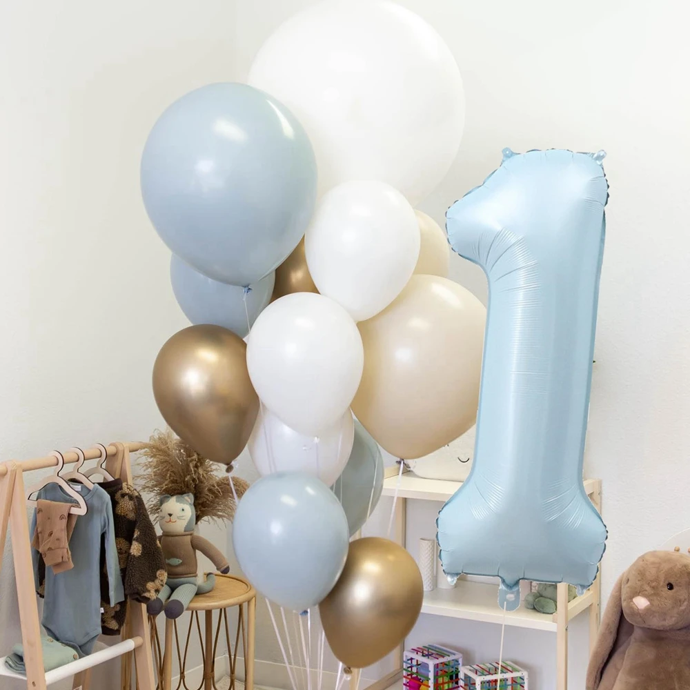 22 teile/satz Blau Serie Latex Ballon Baby Blau Folie Anzahl Ballon Für jungen Geburtstag Party Jahrestag Dekorationen Lieferungen