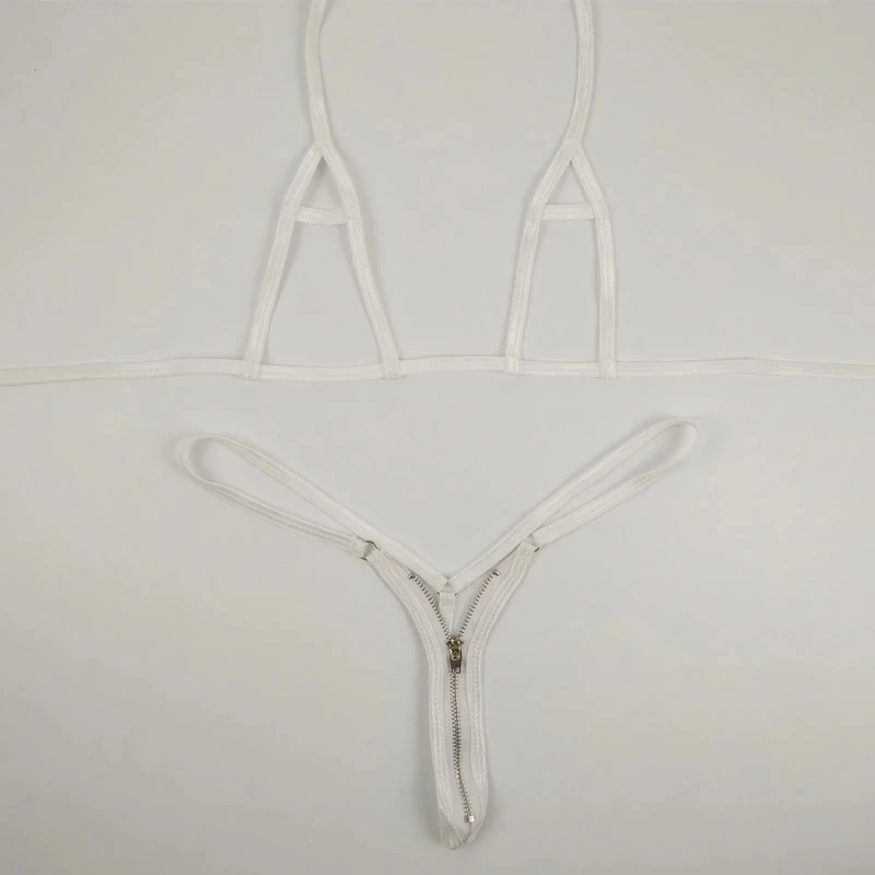 DEKA Thongs Swimwear Women Zipper Bikini Set Open Crotch Hollow Out Swimsuit Extreme Erotic Underwear Lingerie Costum