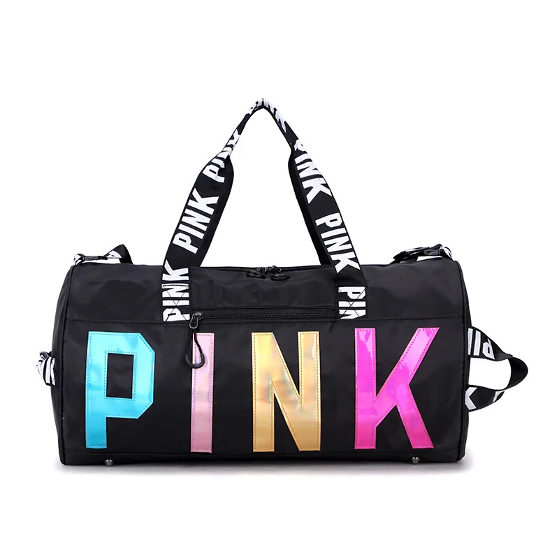 PINK Laser Logo Waterproof Women Travel Bag Sports Gym Holdall Overnight Weekend Carry Hand Luggage |