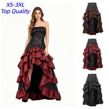 Costume da Pirata Bucaniere, Top, Camicia, Gonna, Gonna con Strascico, Stile Vittoriano, Halloween, Donna, Punk, Rinascimentale, Burlesque, High Low, Steampunk
