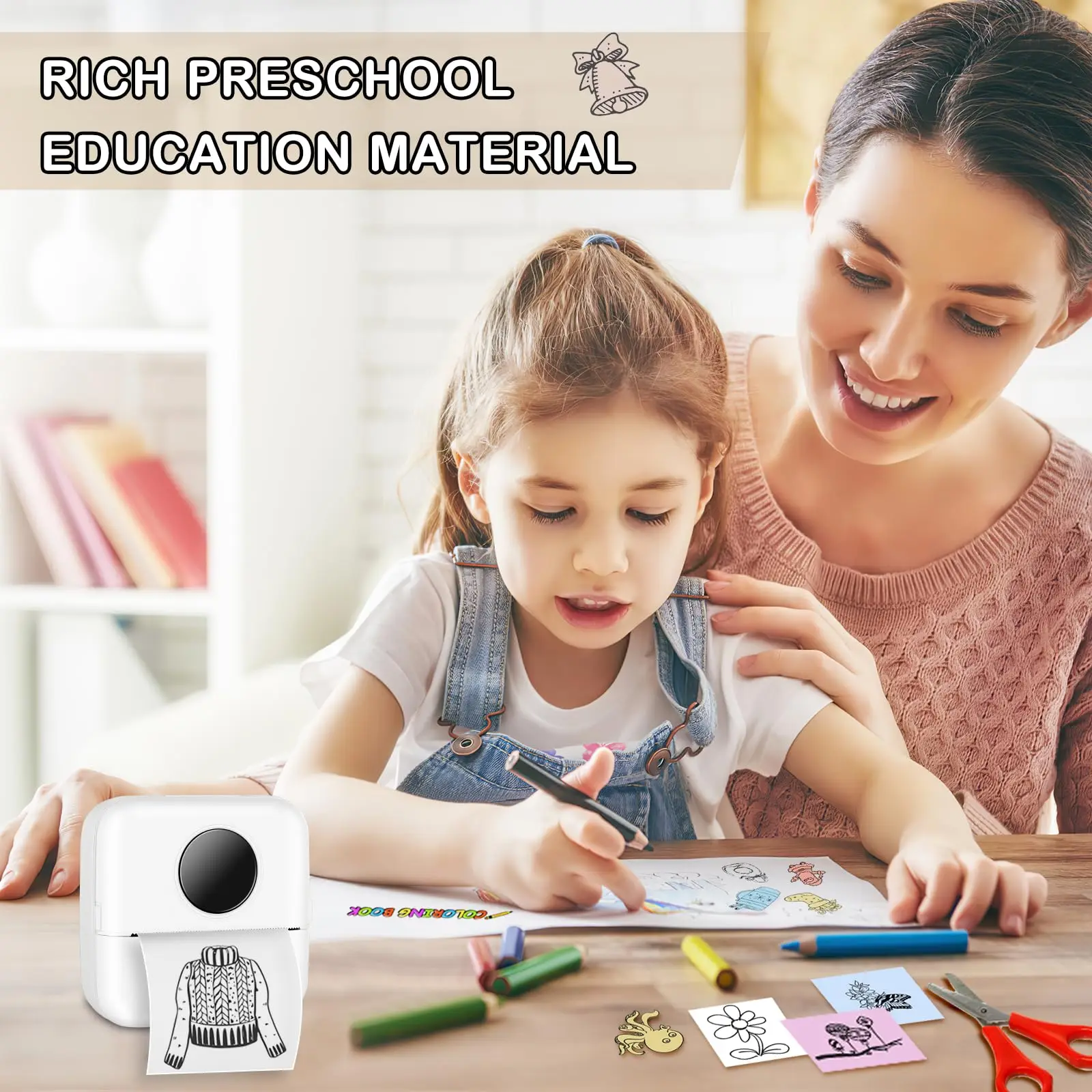 Color Thermal Printer,203dpi High-Definition Printing, Supports Wireless Connection/USB/Battery Power Supply, Suitable for Notes