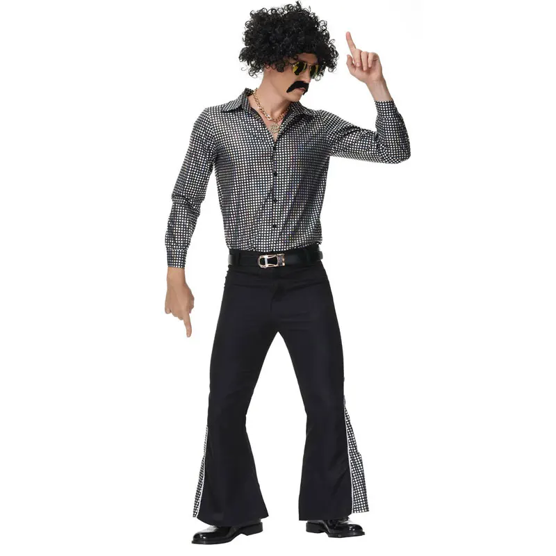 

Halloween Carnival Party Men Hippie Costumes for Adult Vintage 60's 70s Disco Stage Performance Suit Rock Hippies Cosplay Suit