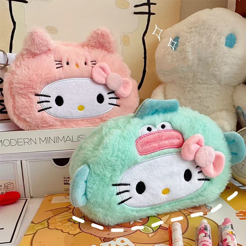 Kawaii مرحبا كيتي أفخم مقلمة الكرتون حقيبة مستحضرات تجميل سعة كبيرة القرطاسية مستحضرات التجميل قلم رصاص الحقيبة حقيبة التخزين هدية