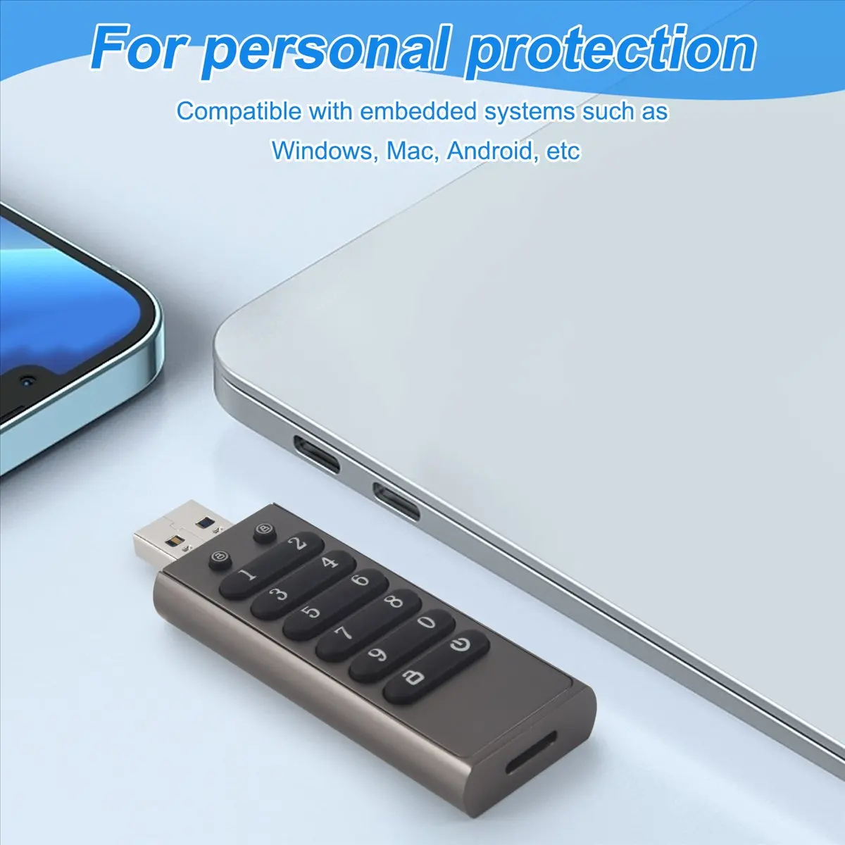 보안 USB 드라이브, 32GB 암호화 USB 플래시 드라이브 하드웨어 번호 메모리 스틱(키패드 포함) U 디스크 플래시-TCES