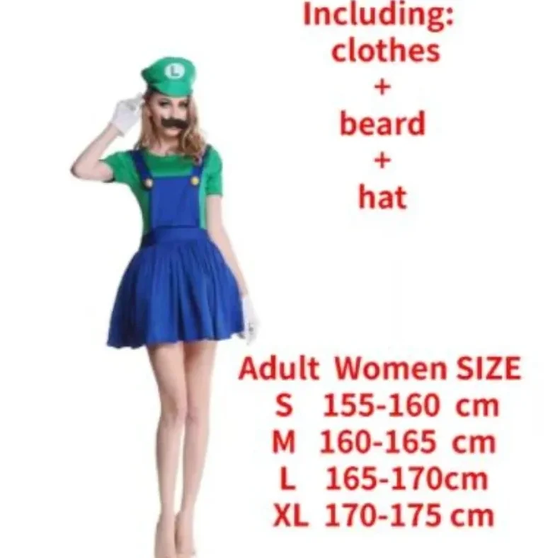 thumbnail image 1 of Disfraz de Super Luigi Brothers para adultos, mono con barba, sombrero y mochila, disfraz de Halloween, 1 of 5