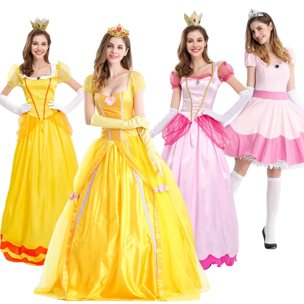 thumbnail image 2 of Disfraz de princesa de melocotón para mujer, vestido de princesa bella para fiesta de Halloween, vestido de cumpleaños para madre e hijos, fiesta de Carnaval, 2 of 5