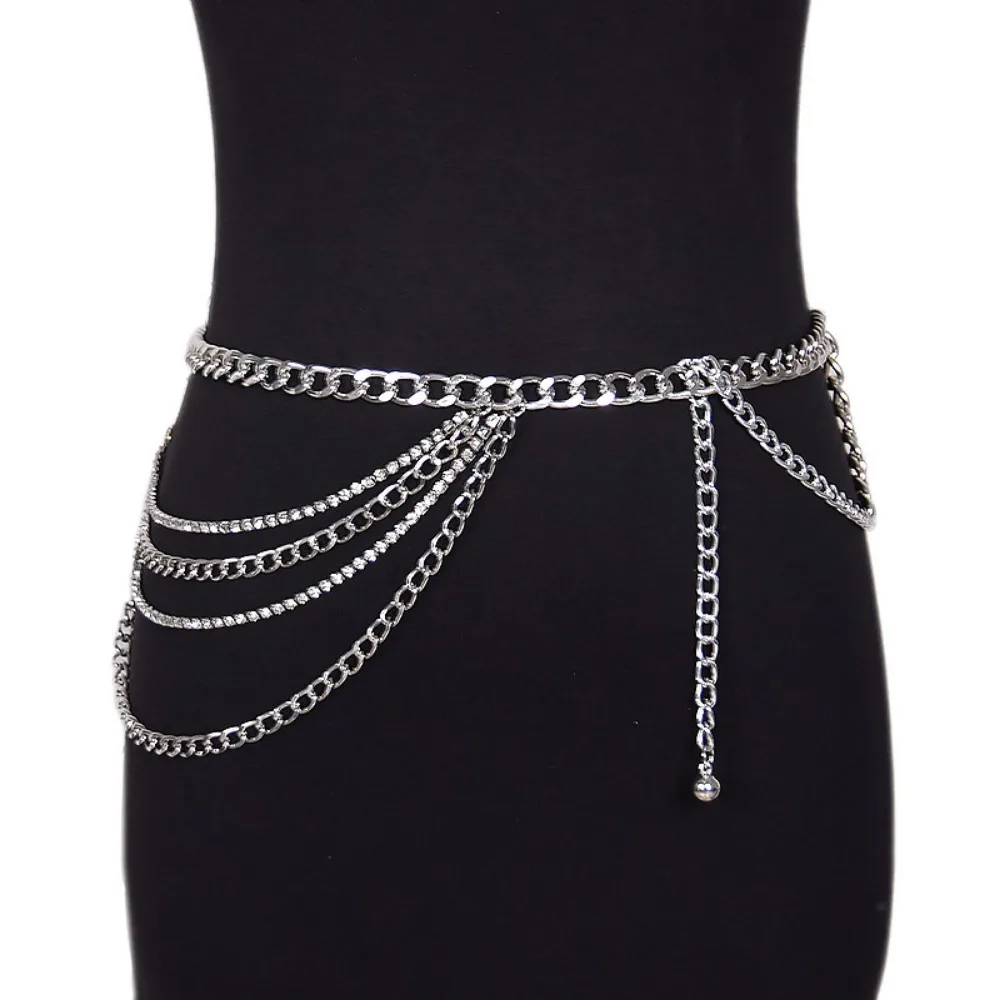 Sommer Neue Mädchen Gürtel Mode Lässig Punk Metall Dekoration Strass Taille bauch Kette
