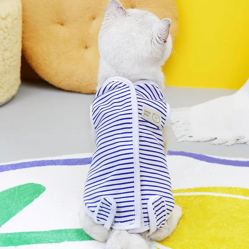 Gestreifter Katzen-Hunde-Pyjama, Einteiler, Mädchen-Haustier-OP-Kittel, Hundekleidung, Welpe, umwickelter Bauch, Overall, Pyjama für kleine Hunde, Yorks, XL – Detail 4