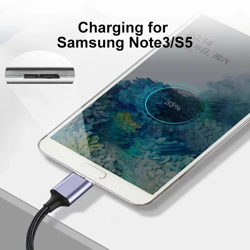 2 in 1 타입-C to 마이크로-B USB 3.0 5Gbps 하드 디스크 데이터 케이블, 하드 드라이브, 삼성 노트 3 및 S5에 적합