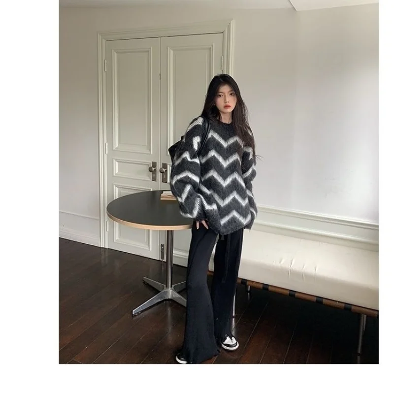 Harajuku Zwart Gestreepte Trui Vrouwen Koreaanse Stijl Vintage Oversize Trui Gebreide Tops Vrouwelijke Kpop Streetwear Jerseys_voghion.com