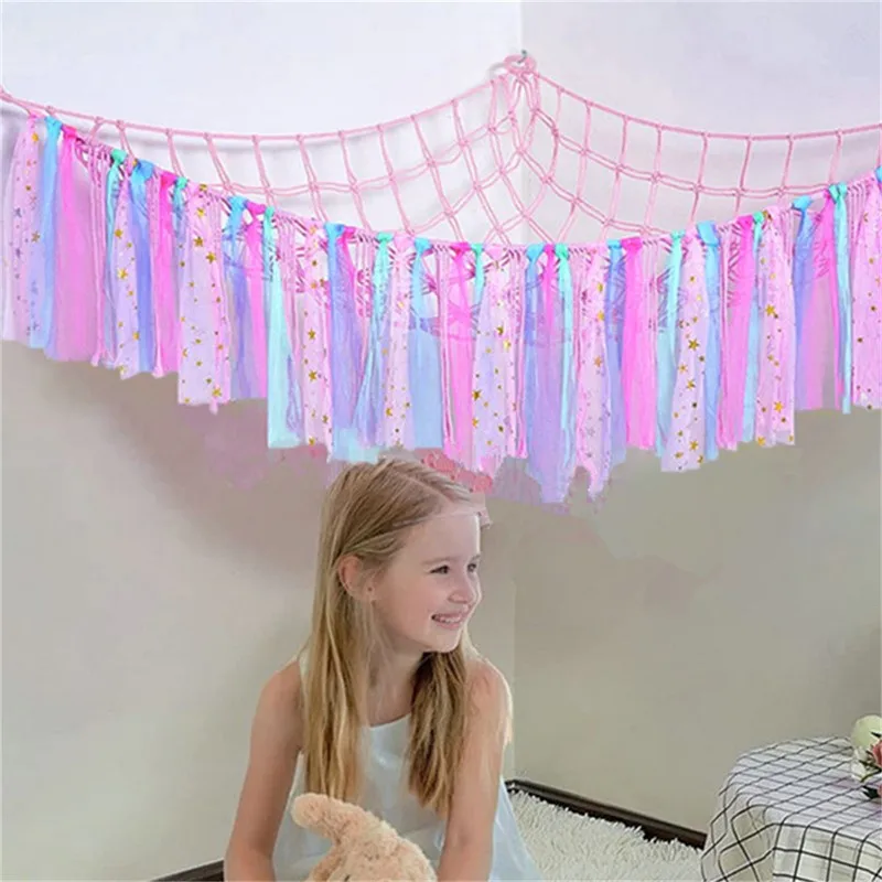 

Baby Kids Toy Hammocks Wall Corner Hanging Storage Net Organizer Stuffed Animal Hammock Woven Cotton Rope Mesh Bag