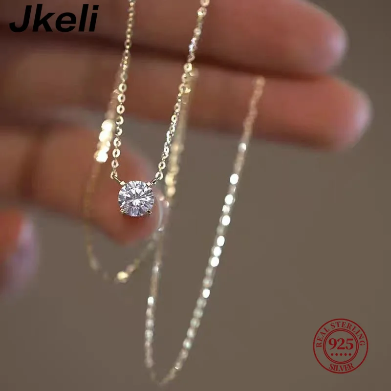 Jkeli 18k 골드 도금 목걸이, 다목적 싱글 스파클링 지르콘 쇄골 체인, 여성용 웨딩 쥬얼리