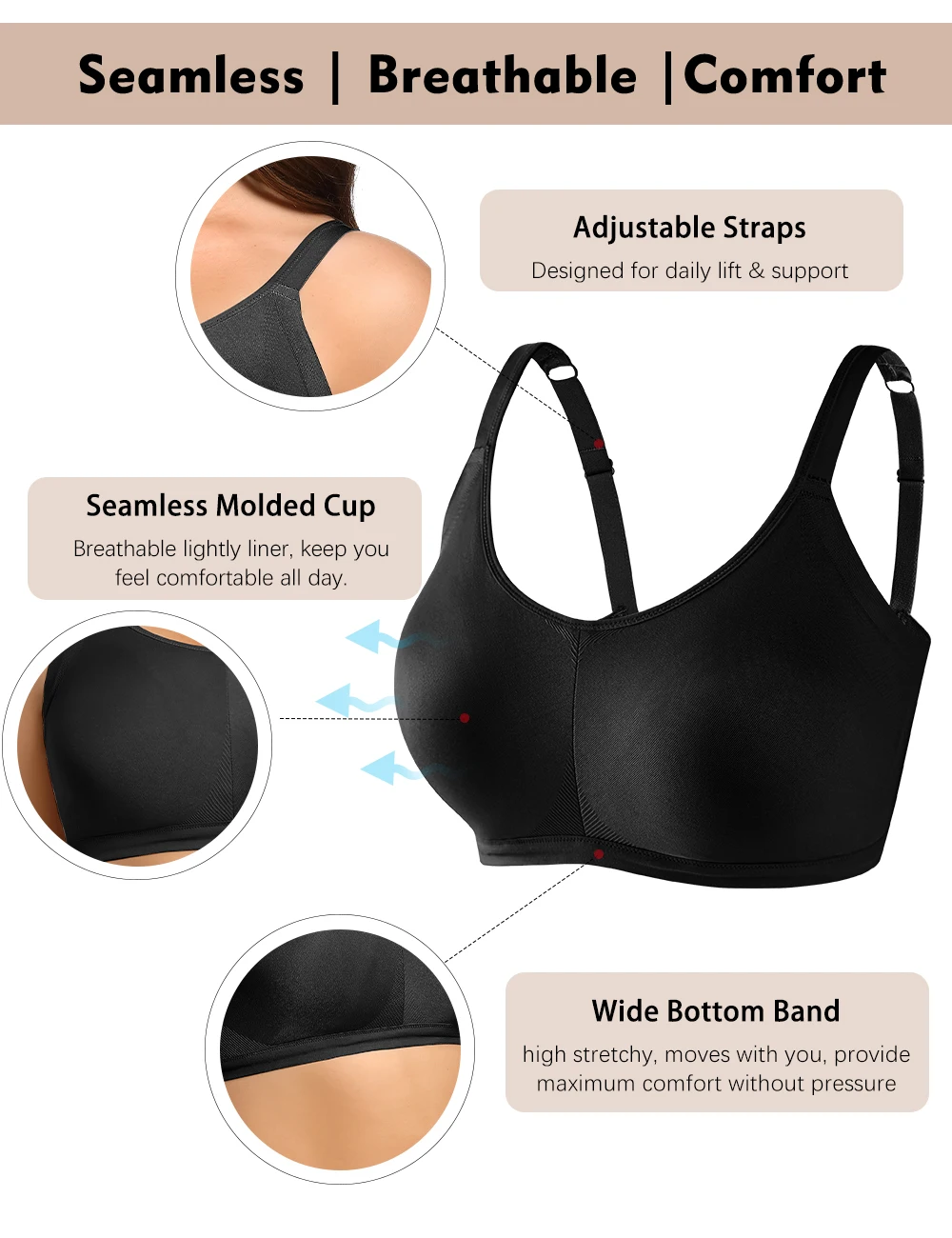 Seamless Bra Women Comfort Wireless Full-Coverage Bras Female Push Up Sexy Lingerie Underwear Wide Shoulder Straps Intimates
