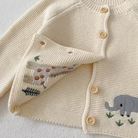 Autumn New Baby Clothing, 0-3 Year Old Girl, Cute and Fun Embroidered Round Neck Cotton Sweater Knitted Cardigan Coat 6
