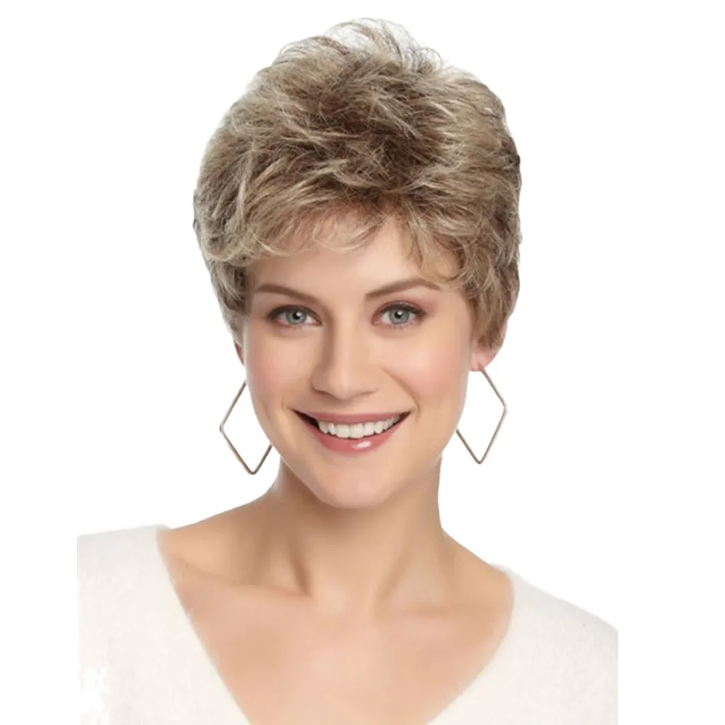 Synthetic Human Hair Wig Wigs for Women Natural Synthetic Short golden Layered Hair Wig with Fluffy Bangs Afro Daily Heat Resistant