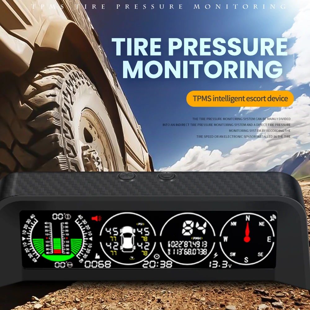 X91-WZ GPS TPMS 타이어 모니터 경사계 게이지 상단 시야각 경사계 디지털 자동차 나침반 과속 경보 자동차 속도계