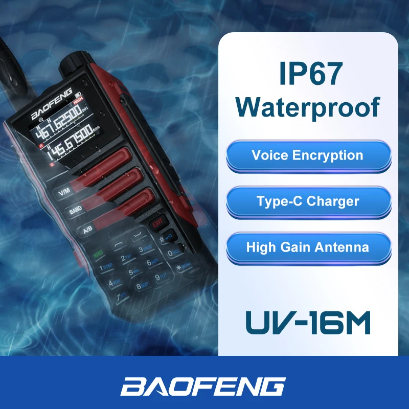 Baofeng UV16M V2 15W Walkie Talkie Frequency replication Six Band With Type-C Cable Upgraded UV9R UV16 Plus AM FM Two Way Radios 6
