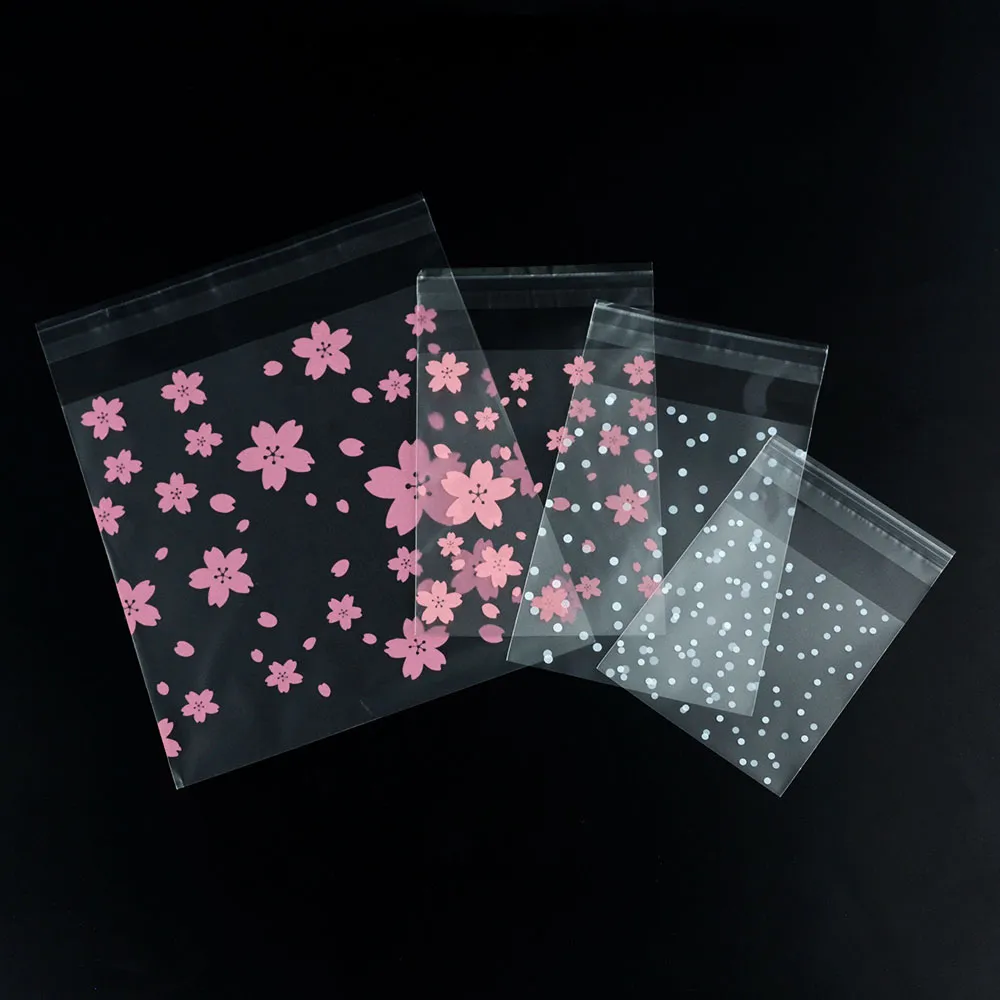 100Pcs Plastic Transparent Gift Bag Dot Candy Cookie Packaging Bag With DIY Self Adhesive Bag Wedding Decoration Party Bags