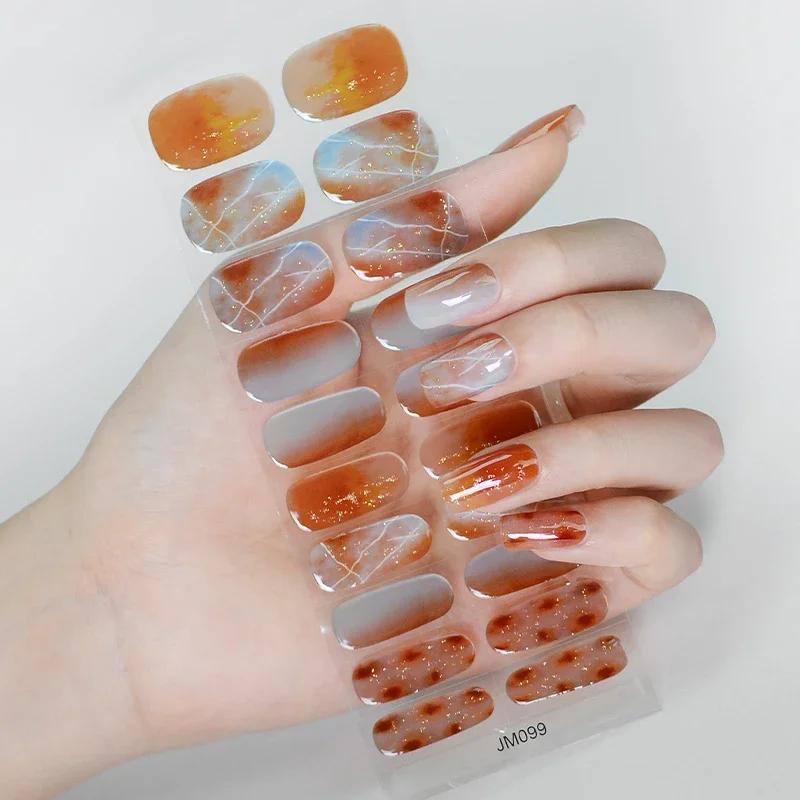 20Tips Semi-Cured Gel Nail Strips Long Lasting Star Full Cover UV Light Gel Cured Wraps Black Nail Art Decorations