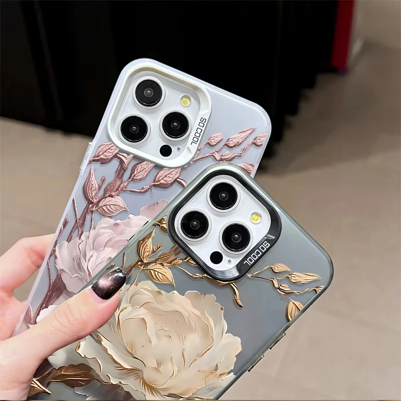 Luxury Golden Lotus Flower Plating Shockproof Clear Phone Case