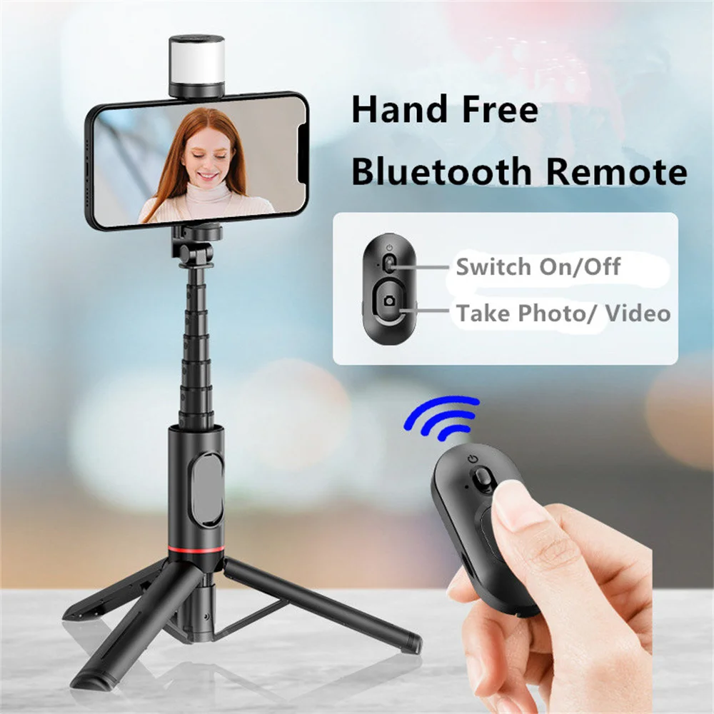 Selfie Stick Tripod Q12s with Fill Light Portable Wireless Bluetooth Telescopic for Huawei iPhone 12 13 14 15 Android Xiaomi